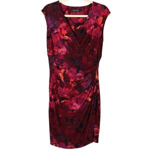 Lauren Ralph Lauren Midi Dress Women's size 10 Red Black & Purple Floral NEW